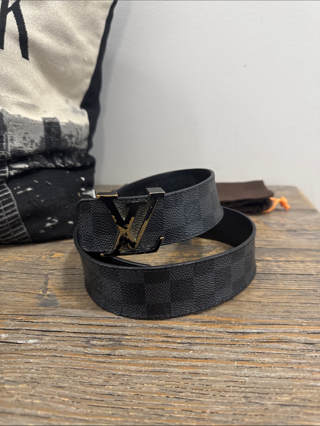 Louis Vuitton Black Damier Graphite Lv Initiales Belt With Black Buckle (As Is)